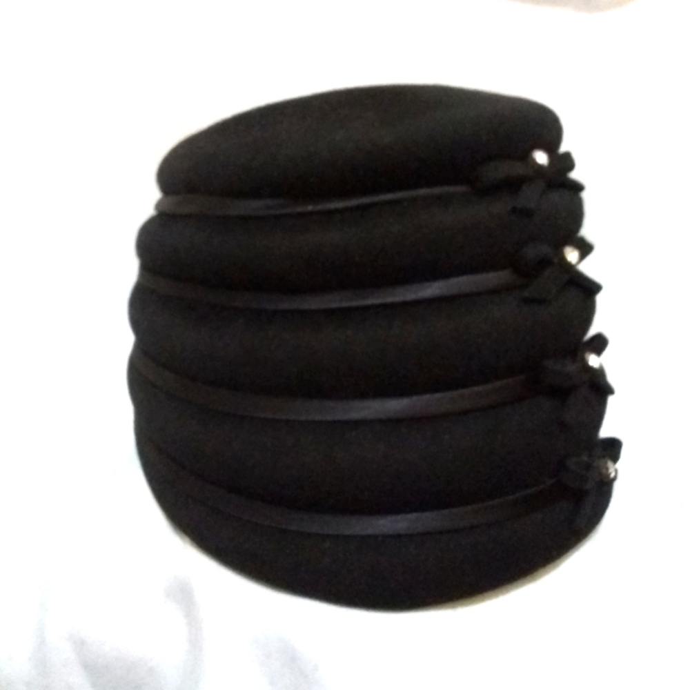 Vintage 60s Fairfield Felts Black Beehive Hat Rhinestone Accents - Picture 7 of 10